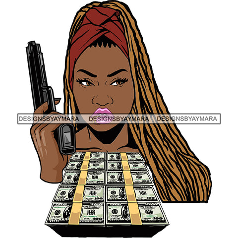 Afro Badass Goddess Gun Money Gangster Woman .SVG Cutting Files For Silhouette and Cricut and More!