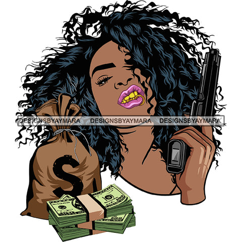 Afro Badass Goddess Gun Money Gangster Woman .SVG Cutting Files For Silhouette and Cricut and More!