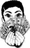 Black Lola With Money With Short Afro Black And White SVG JPG PNG Vector Clipart Cricut Silhouette Cut Cutting