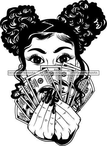 Black Lola With Money Black And White SVG JPG PNG Vector Clipart Cricut Silhouette Cut Cutting