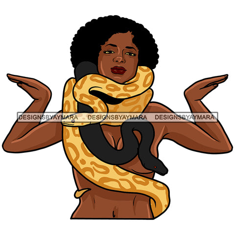 Hot Black Curly Hairs Woman Naked Cobra Snakes Neck Nude Magic Melanin Nubian African American Lady Vector SVG JPG PNG Clipart Cricut Silhouette Cut Cutting