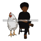 Cute Black Curly Hairs Kid White Chicken Cock Animal Melanin Nubian African American Child Boy Vector SVG JPG PNG Clipart Cricut Silhouette Cut Cutting