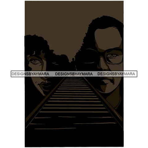 Couple Woman Man Walking Railway Track Boy Wearing Glasses Girl Brown Background Vector Art SVG JPG PNG Clipart Cricut Silhouette Cut Cutting