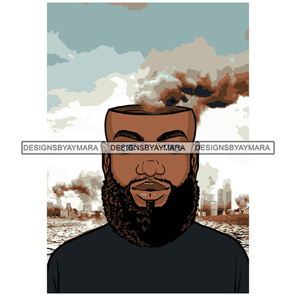 Long Beard Mustache Black Man Smoke Head Industrial Area Smoke Magic Melanin Nubian African American Boy SVG JPG PNG Vector Clipart Cricut Silhouette Cut Cutting