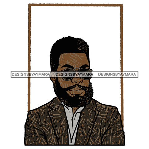 Curly Hairs Long Beard Mustache Black Man Wearing Sunglasses Coat Hand Folded Melanin Nubian African American Boy Tattoo SVG JPG PNG Vector Clipart Cricut Silhouette Cut Cutting