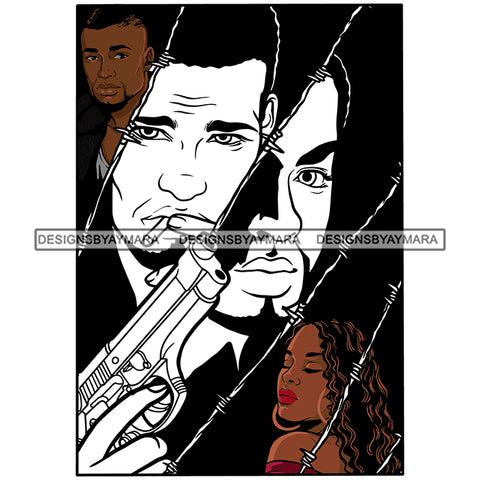 Black Couple Curly Hairs Girl Boy Smoking Cigarette Gangsters Holding Pistol Gun Couple Relationship Goals Soulmates True Love Woman Man Magic Melanin Nubian African American Lady Black And White SVG JPG PNG Vector Clipart Cricut Silhouette Cut Cutting