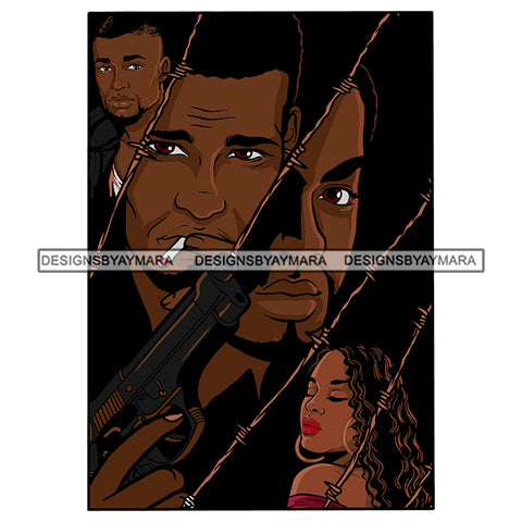 Black Couple Curly Hairs Girl Boy Smoking Cigarette Gangsters Holding Pistol Gun Couple Relationship Goals Soulmates True Love Woman Man Magic Melanin Nubian African American Lady SVG JPG PNG Vector Clipart Cricut Silhouette Cut Cutting