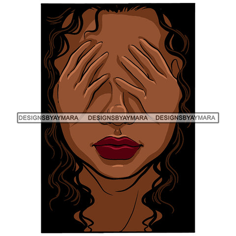 Woman Blindfolded Hands On Eyes Blind Girl Curly Hairs Tattoo Magic Melanin Nubian African American Lady SVG JPG PNG Vector Clipart Cricut Silhouette Cut Cutting