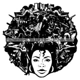 Woman Long Curly Hairs Group of Gangsters Holding Gun Riffle Man Guns Riffles Shooting Girl Magic Melanin Nubian American Lady Black And White SVG JPG PNG Vector Clipart Cricut Silhouette Cut Cutting