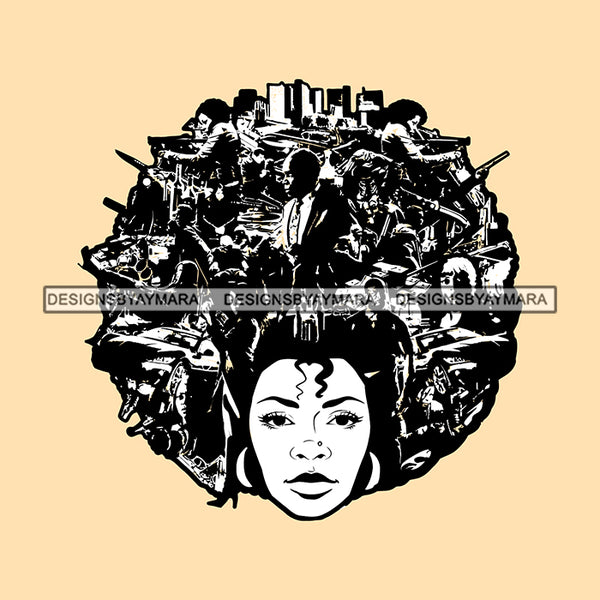 Woman Long Curly Hairs Group of Gangsters Holding Gun Riffle Man Guns Riffles Shooting Girl Magic Melanin Nubian American Lady SVG JPG PNG Vector Clipart Cricut Silhouette Cut Cutting
