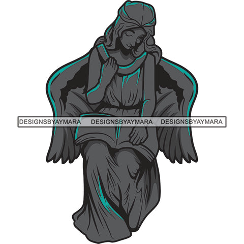 Black Woman Fairy Wings Statue Tattoo SVG JPG PNG Vector Clipart Cricut Silhouette Cut Cutting