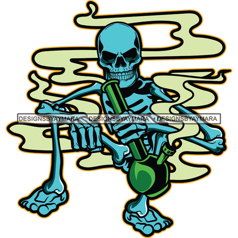 Human Horror Blue Skeleton Sitting Smoking Bong Marijuana Cannabis Smoke Scary Bone Skull Head Bone Evil SVG JPG PNG Vector Clipart Cricut Silhouette Cut Cutting