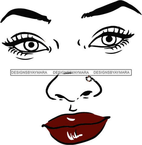 Goddess Face Eyes Red Lips Ring In Nose SVG JPG PNG Vector Clipart Cricut Silhouette Cut Cutting