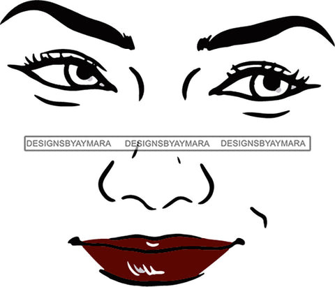 Goddess Face Eyes Red Lips Smiling SVG JPG PNG Vector Clipart Cricut Silhouette Cut Cutting