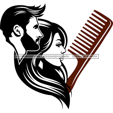 Man Woman Black Brown Comb Hair Business Beauty Salon SVG JPG PNG Vector Clipart Cricut Silhouette Cut Cutting