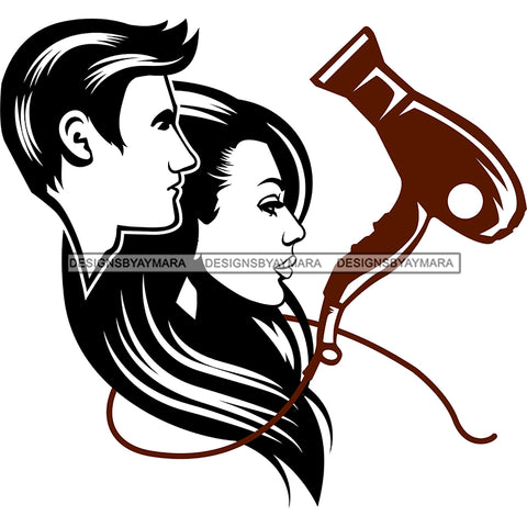 Man Woman Black Brown Hairdryer Business Stylish Beauty Salon SVG JPG PNG Vector Clipart Cricut Silhouette Cut Cutting