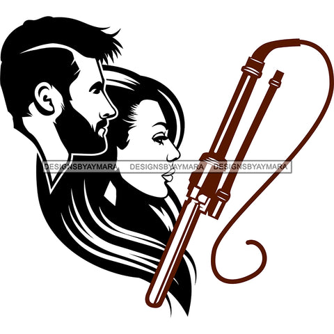 Man Woman Black Brown Curling Iron Business Stylish Beauty Salon SVG JPG PNG Vector Clipart Cricut Silhouette Cut Cutting