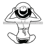 Sexy Woman Sitting Backwards Holding Wearing Cowgirl Hat Cap Wearing Bikini Hot Girl Black And White SVG JPG PNG Vector Clipart Cricut Silhouette Cut Cutting