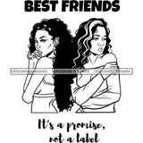 Beautiful Afro Women Best Friends Love Quote Girlfriends Forever Illustration B/W SVG JPG PNG Vector Clipart Cricut Silhouette Cut Cutting
