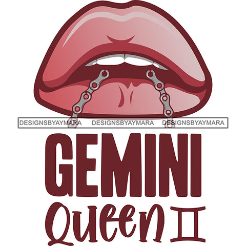 Sexy Woman Lips Chain Gemini Queen Birthday Horoscope Zodiac Symbol SVG JPG PNG Vector Clipart Cricut Silhouette Cut Cutting