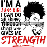 Beautiful Black Woman Praying Quote June Birthday Short Curly Hairstyle SVG JPG PNG Vector Clipart Cricut Silhouette Cut Cutting