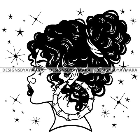 Goddess Black Woman In Black And White SVG JPG PNG Vector Clipart Cricut Silhouette Cut Cutting