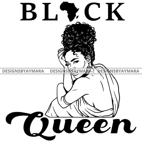 Black Queen In Black And White Africa SVG JPG PNG Vector Clipart Cricut Silhouette Cut Cutting