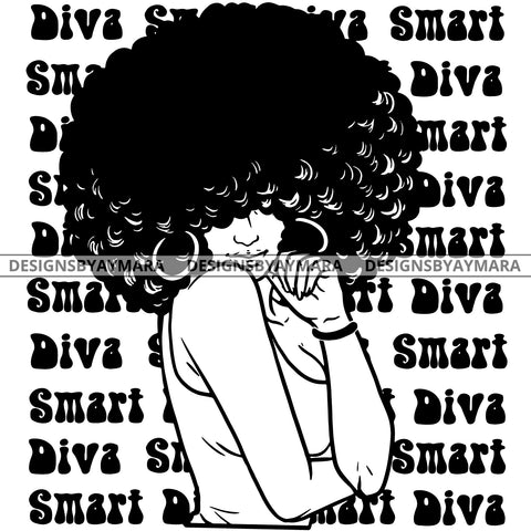 Smart Diva Black Queen In Black And White SVG JPG PNG Vector Clipart Cricut Silhouette Cut Cutting