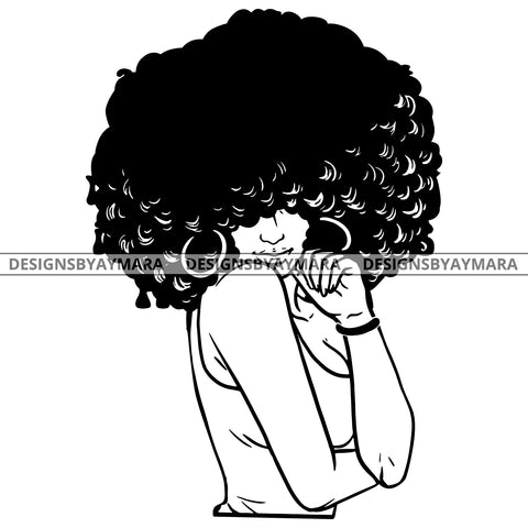 Smart Diva Black Queen In Black And White Big Afro SVG JPG PNG Vector Clipart Cricut Silhouette Cut Cutting