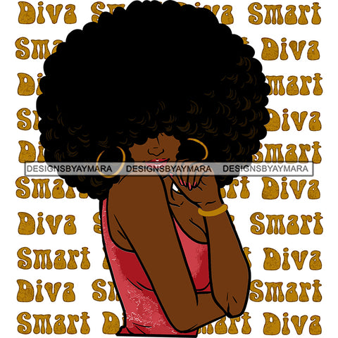 Smart Diva Black Queen In Color Big Afro SVG JPG PNG Vector Clipart Cricut Silhouette Cut Cutting