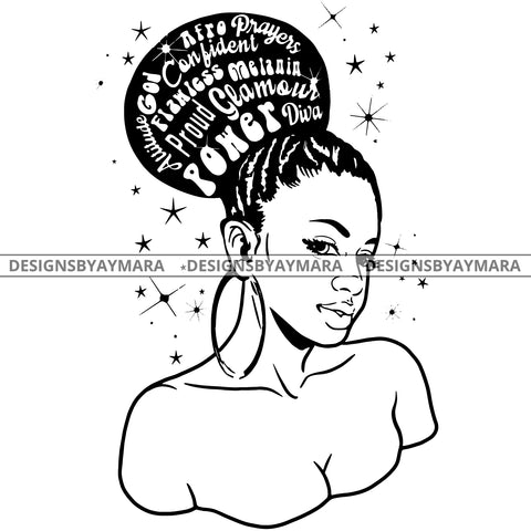 Power Goddess Diva Black Queen In BW With Words SVG JPG PNG Vector Clipart Cricut Silhouette Cut Cutting