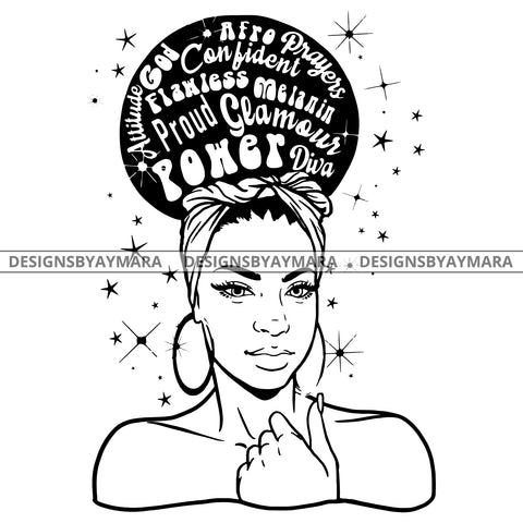 Confident Goddess Diva Black Queen In BW With Words SVG JPG PNG Vector Clipart Cricut Silhouette Cut Cutting