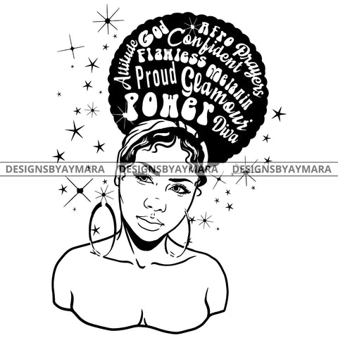 Confident Goddess Diva Black Queen In BW With Words SVG JPG PNG Vector Clipart Cricut Silhouette Cut Cutting