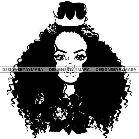 Flawless Goddess Diva Black Crown Queen In BW No Words Long Hair SVG JPG PNG Vector Clipart Cricut Silhouette Cut Cutting