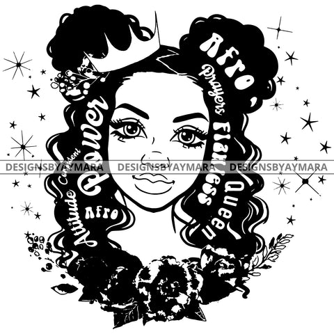 Power Goddess Diva Black Crown Queen In BW With Words Long Hair SVG JPG PNG Vector Clipart Cricut Silhouette Cut Cutting