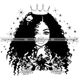 Power Goddess Diva Black Crown Queen In BW No Words Long Hair SVG JPG PNG Vector Clipart Cricut Silhouette Cut Cutting