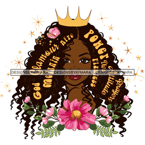 Power Goddess Diva Black Crown Queen In Color With Words Long Hair SVG JPG PNG Vector Clipart Cricut Silhouette Cut Cutting