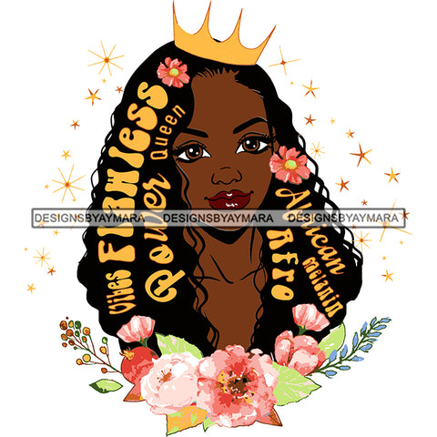 Flawless Goddess Diva Black Crown Queen In Color With Words Long Hair SVG JPG PNG Vector Clipart Cricut Silhouette Cut Cutting