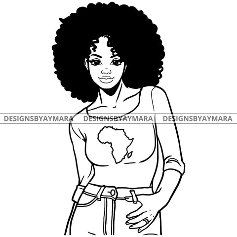 Attitude Goddess Diva Black Big Afro BW No Words Africa SVG JPG PNG Vector Clipart Cricut Silhouette Cut Cutting