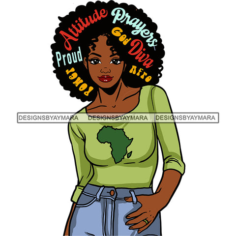 Attitude Goddess Diva Black Big Afro Color With Words Africa SVG JPG PNG Vector Clipart Cricut Silhouette Cut Cutting