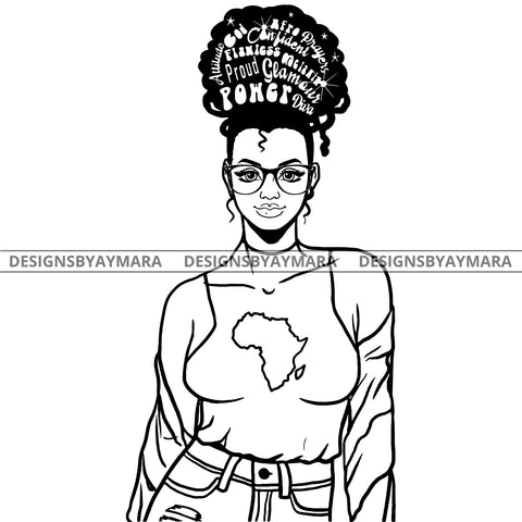 Flawless Attitude Goddess Diva Black  BW With Words Africa SVG JPG PNG Vector Clipart Cricut Silhouette Cut Cutting