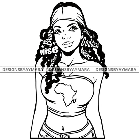 Wise Attitude Goddess Diva BW With Words Africa SVG JPG PNG Vector Clipart Cricut Silhouette Cut Cutting