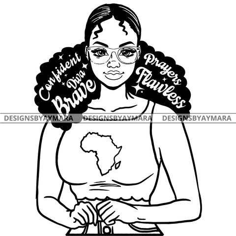Confident Attitude Goddess Diva BW With Words Africa SVG JPG PNG Vector Clipart Cricut Silhouette Cut Cutting