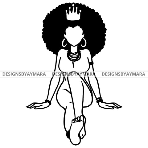 Black Queen Crowned In Black And White  SVG JPG PNG Vector Clipart Cricut Silhouette Cut Cutting