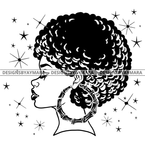 Black Woman Big Afro Sideview Proud Big Hoop Earrings SVG JPG PNG Vector Clipart Cricut Silhouette Cut Cutting