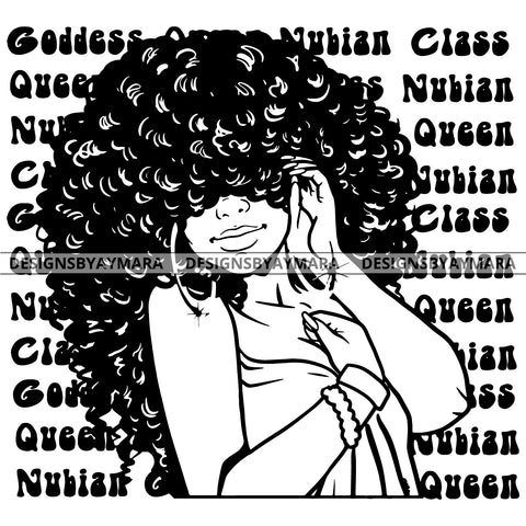 Goddess Nubian Class Black Woman In Black And White Big Afro SVG JPG PNG Vector Clipart Cricut Silhouette Cut Cutting