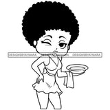 Afro Cute Sexy Betty Chef Waitress Sensual Curvy Boss Lady Big Eyes Queen Melanin Curly Afro Hair Style SVG PNG JPG Cutting Files For Silhouette Cricut More