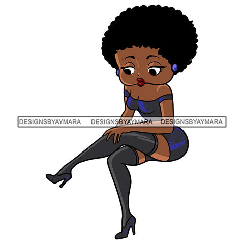 Afro Cute Sexy Betty Sensual Curvy Wearing Stockings Boss Lady Big Eyes Queen Melanin Curly Afro Hair Style SVG PNG JPG Cutting Files For Silhouette Cricut More