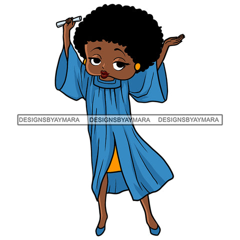 Afro Cute Sexy Betty Graduation Boss Lady Big Eyes Queen Melanin Curly Afro Hair Style SVG PNG JPG Cutting Files For Silhouette Cricut More