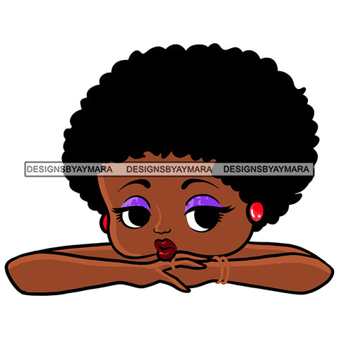 Afro Cute Sexy Betty Sensual Curvy Boss Lady Big Eyes Queen Melanin Curly Afro Hair Style SVG PNG JPG Cutting Files For Silhouette Cricut More